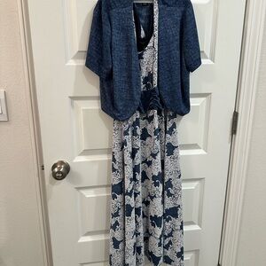 Navy and White Dress with Cardigan small